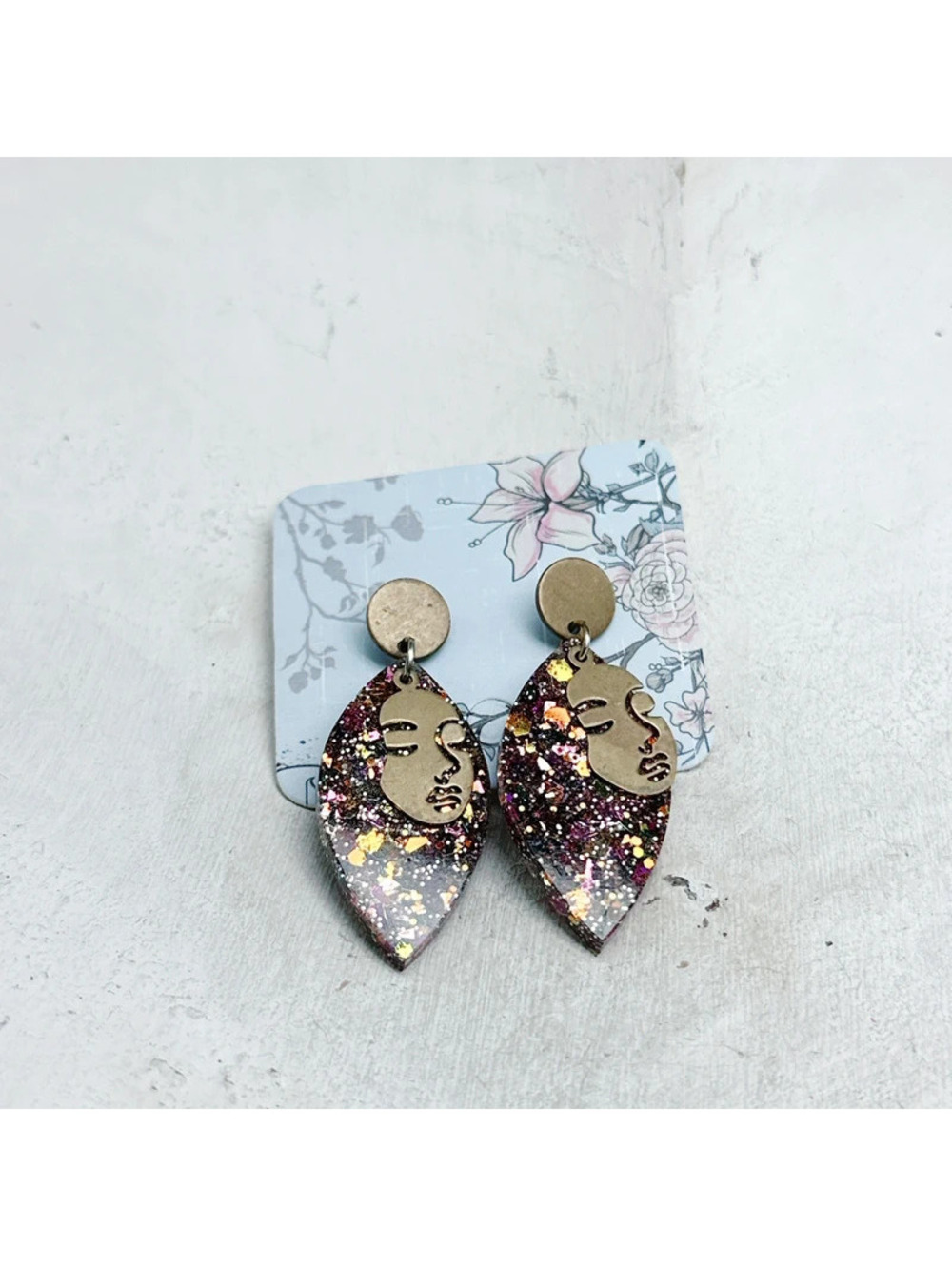 1347mc. Resin Bronze Face Earrings